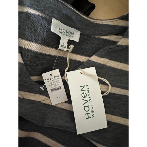 NWT Haven Well Within soft comfy L/S gray striped top Medium Org. $68 - Picture 2 of 5